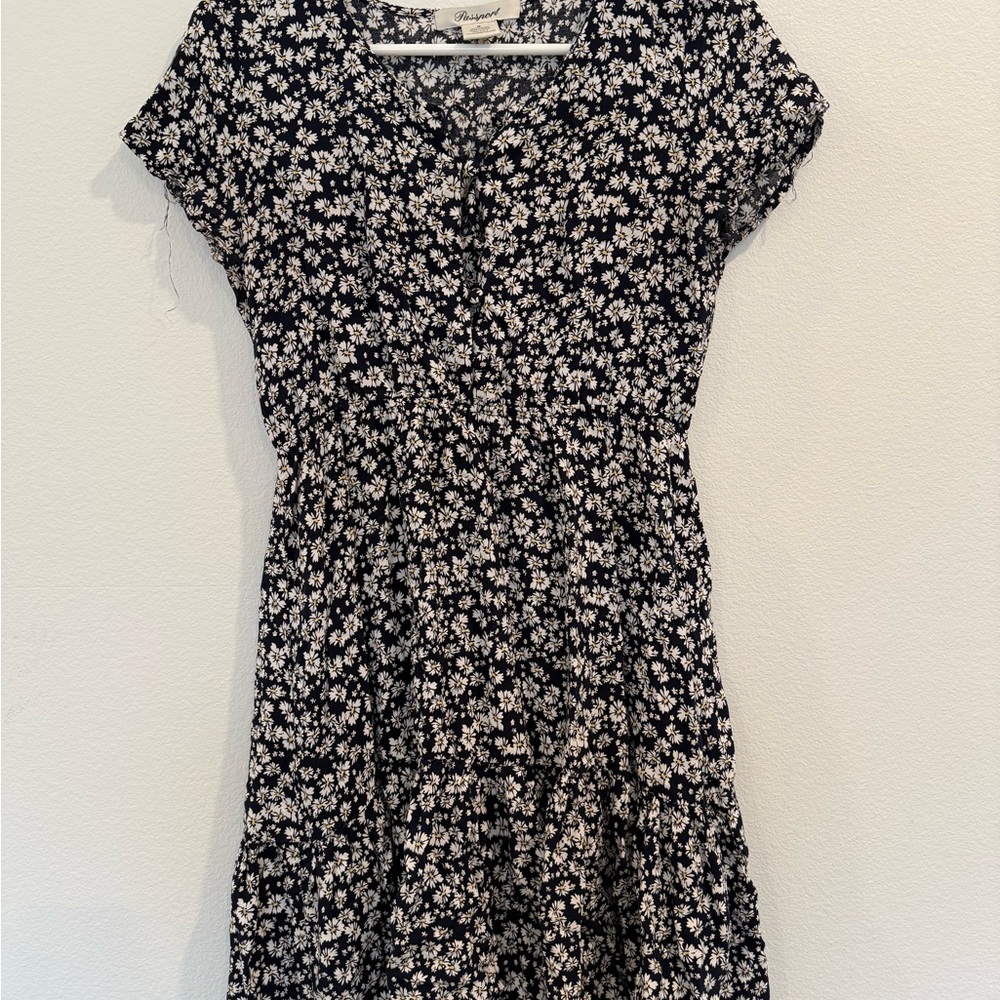 Blue Floral Button-Front Mini Dress